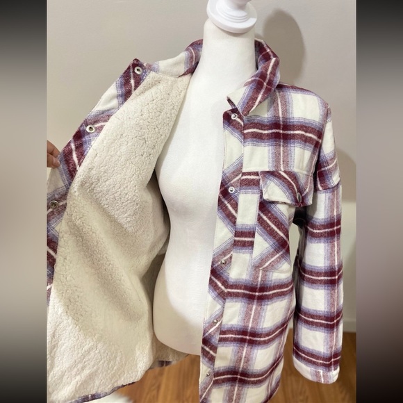 Forever 21 Women's Outerwear Plaid Shacket Jacket Cream/Multi NEW - Picture 4 of 7